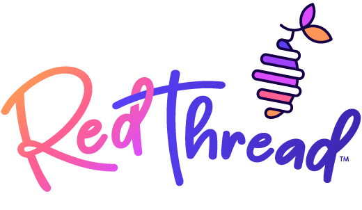 A cocoon inspired logomark with a vibrant gradient of colors from orange to pink to purple to blue paired with a handwritten cursive wordmark of the same colors