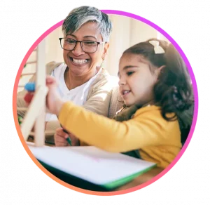 Image of teacher and student using an abacus